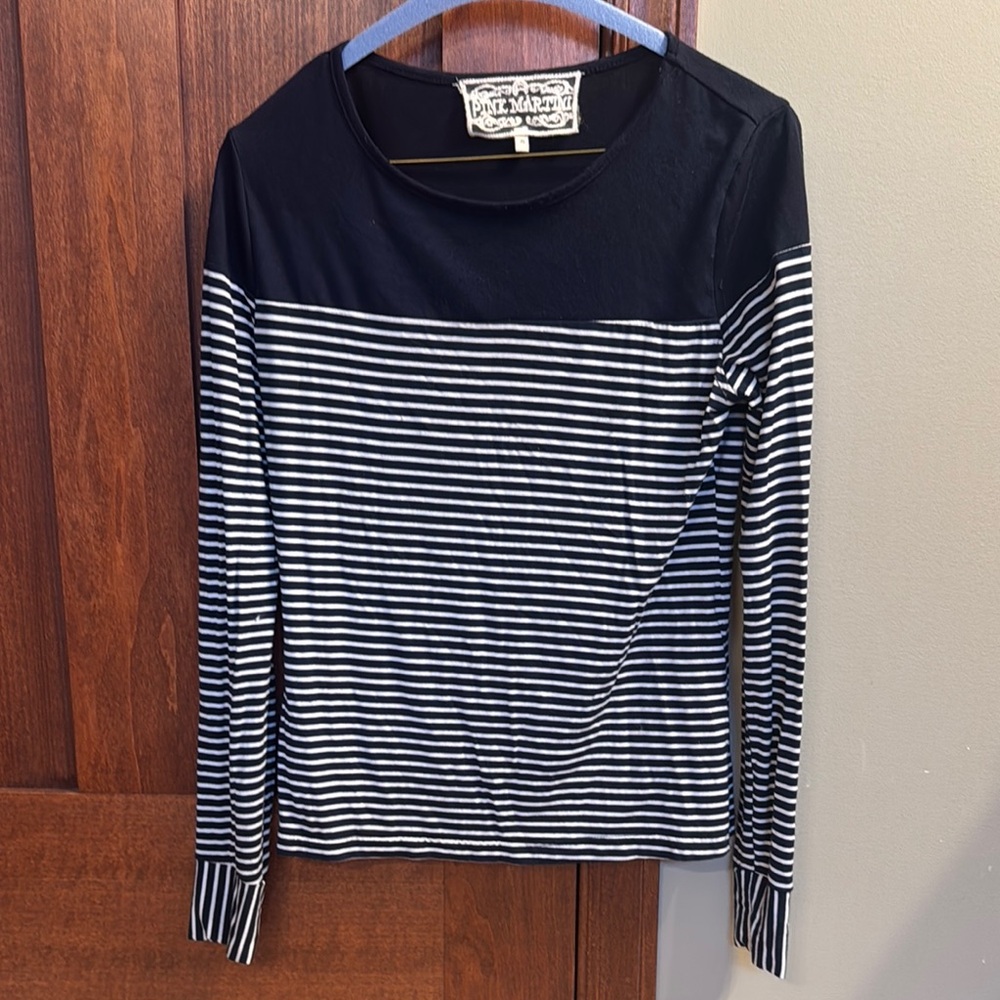 Pink Martini Navy and White Striped Long Sleeve Top